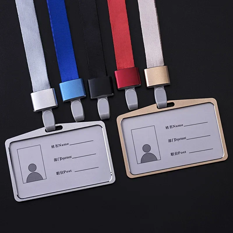 Unisex Aluminum Alloy Card Cover Bag Work Name Card Badge Holders Women Men Credit Business Bus ID Holder Case with Lanyard