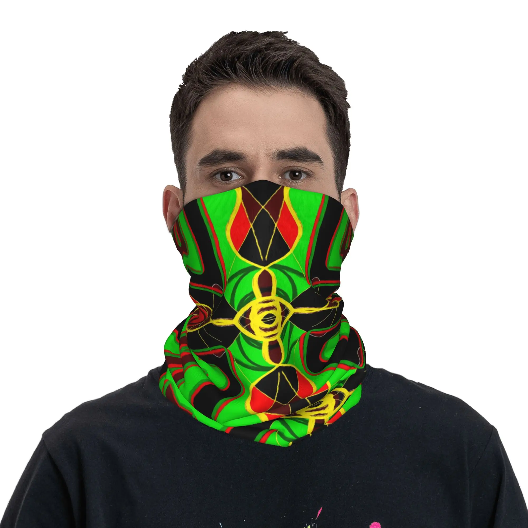 African Flag Inspired Symmetrical Design Bandana Neck Cover Printed Wrap Scarf Balaclava Outdoor Sports for Men Women Washable