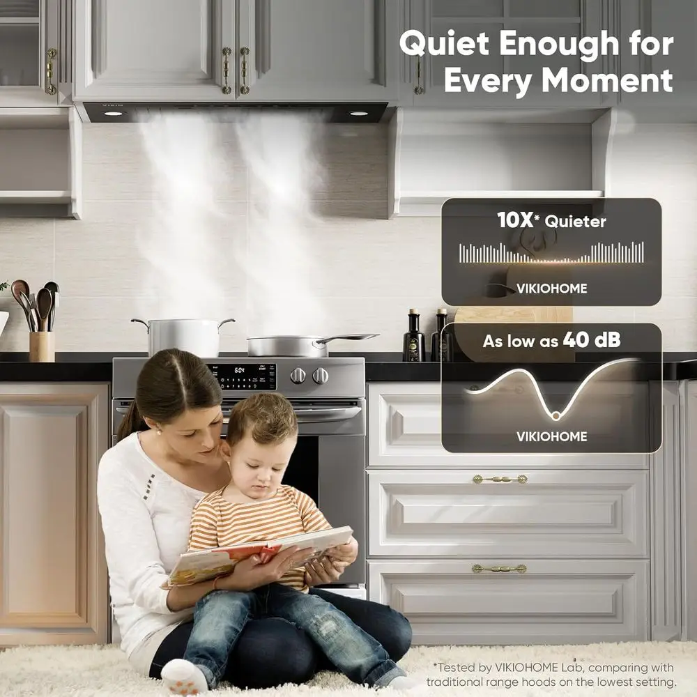 ビルトイン/インサートレンジフード 980 CFM、ダクト式/ダクトレス変換可能、ステンレス製キッチン換気フード、4段階風量調節、ジェスチャーセンサー付き