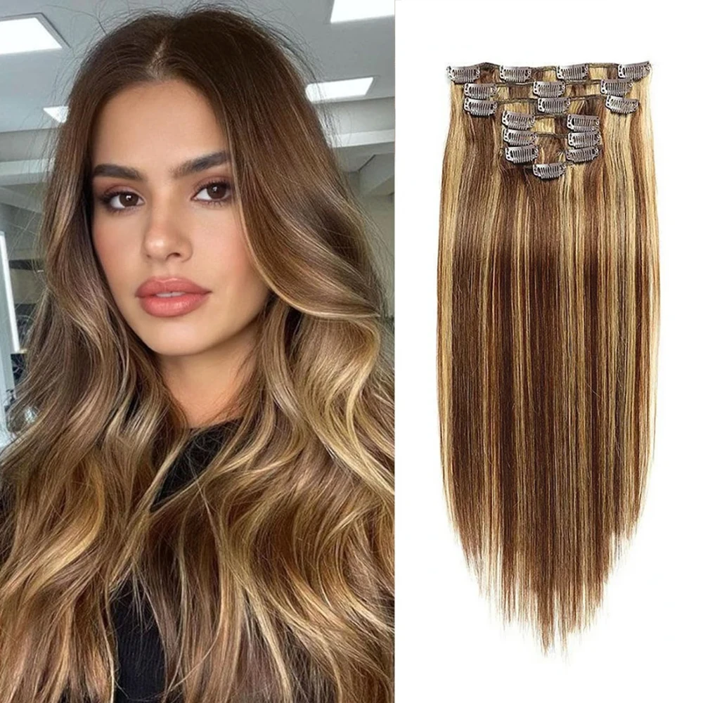 

Наращивание человеческих волос цвета фортепиано, набор из 7 предметов, пучки волос для женщин, наращивание на клипсах, человеческие волосы