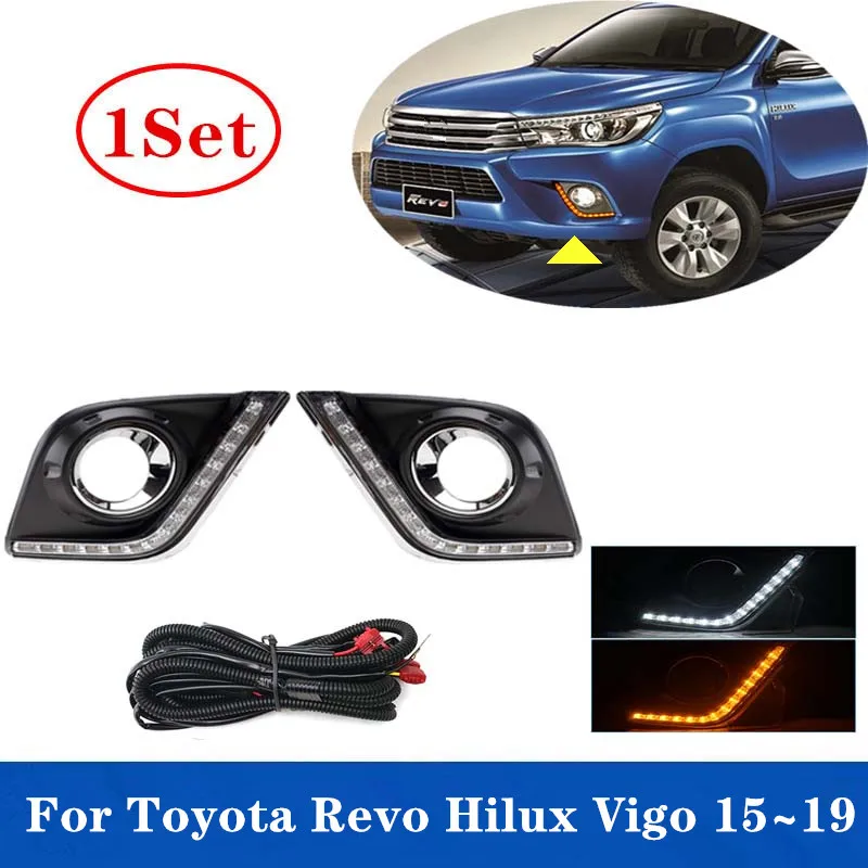 1Set LED Daytime Running Light Fog Lamp Driving Light Kit FOR TOYOTA HILUX REVO 2015 2016 2017 2018 2019