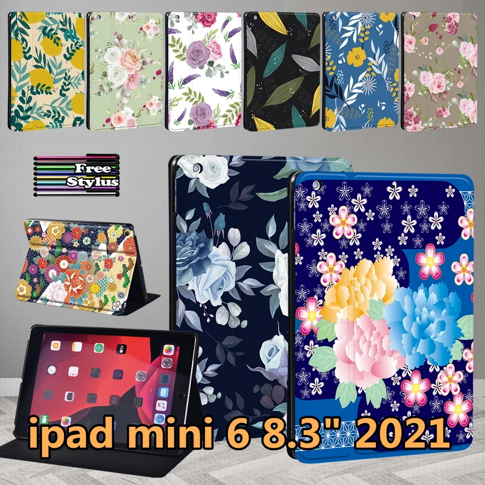 

Case for IPad Mini 6 A2567 A2568 A2569 Case Funda Apple IPad Mini 6 2021 8.3inch Leather Flower Pattern Protective Case Cover