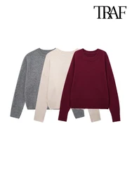 TRAF-maglione lavorato a maglia oversize Soft Touch da donna, O collo, manica lunga, pullover femminili, top Chic, moda