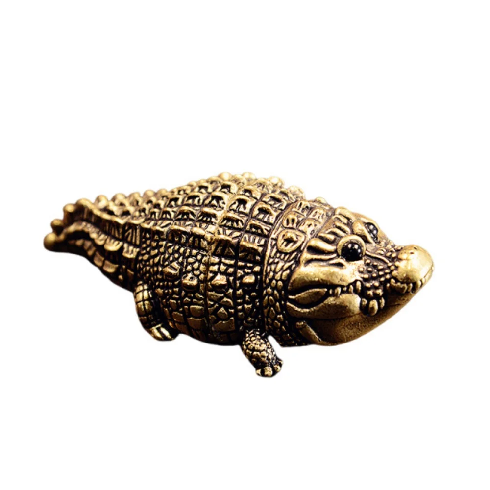 ​​Handmade Brass Hollow Mini Crocodile Decorative Figurine - Exquisite Collectible Home Desk Decor, Antique-Style Decor​​