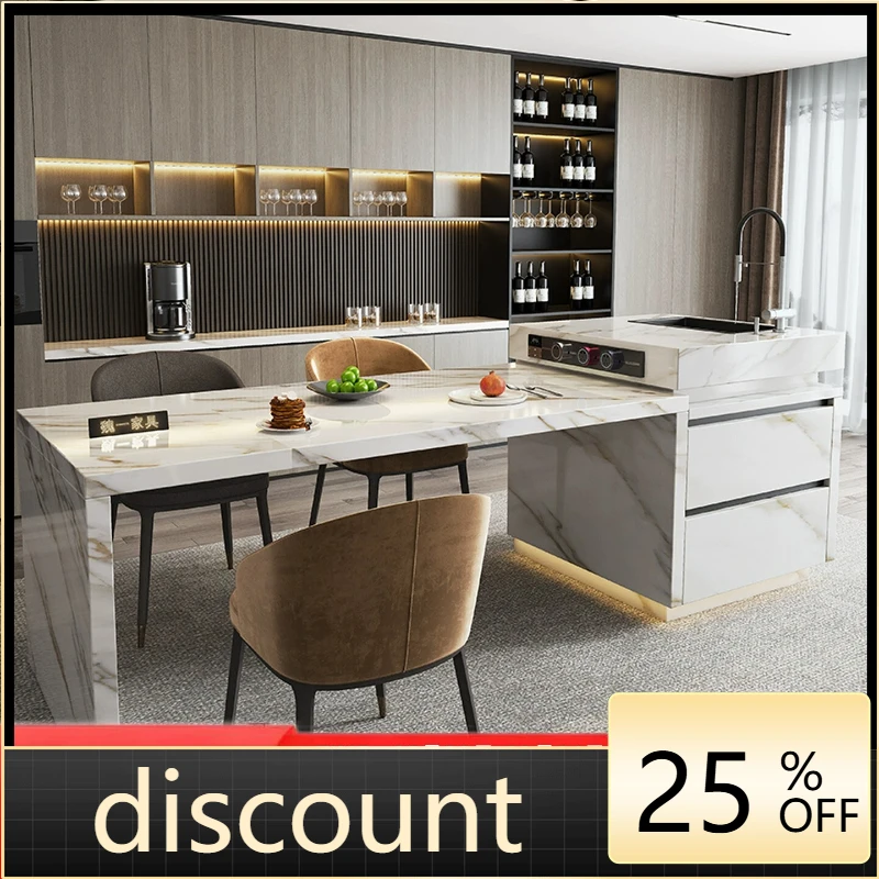 

LH island dining table integrated household retractable open kitchen table rock slab guide table