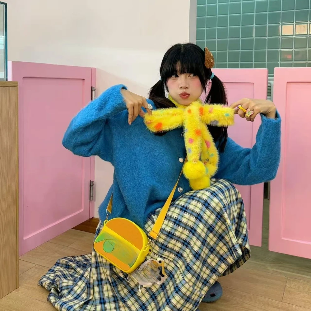 لطيف البولكا نقطة أفخم Y2K شعري وشاح شووا الرجعية Ins نمط كاندي الألوان وشاح ناعم الشتاء ملابس قطنية سترة اكسسوارات