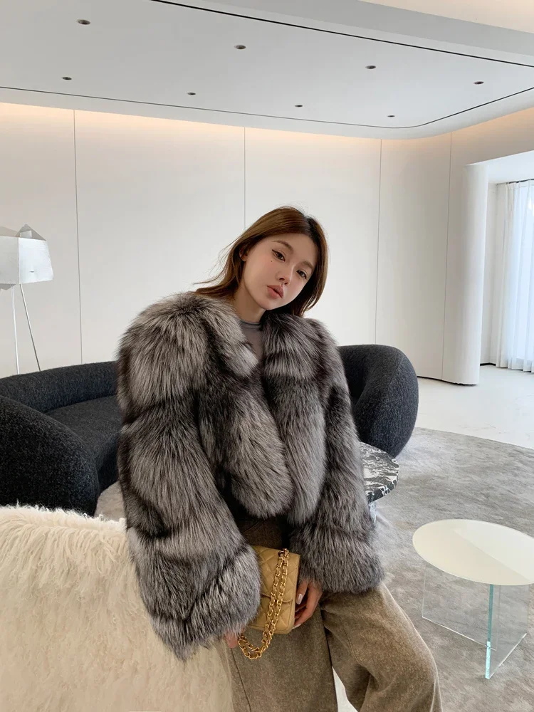 Fur Coat Women's Short Fashion All-Match High-Grade Full LeatherFox New Gradient Color Loose Casual Thick Warm Autumn and Winter