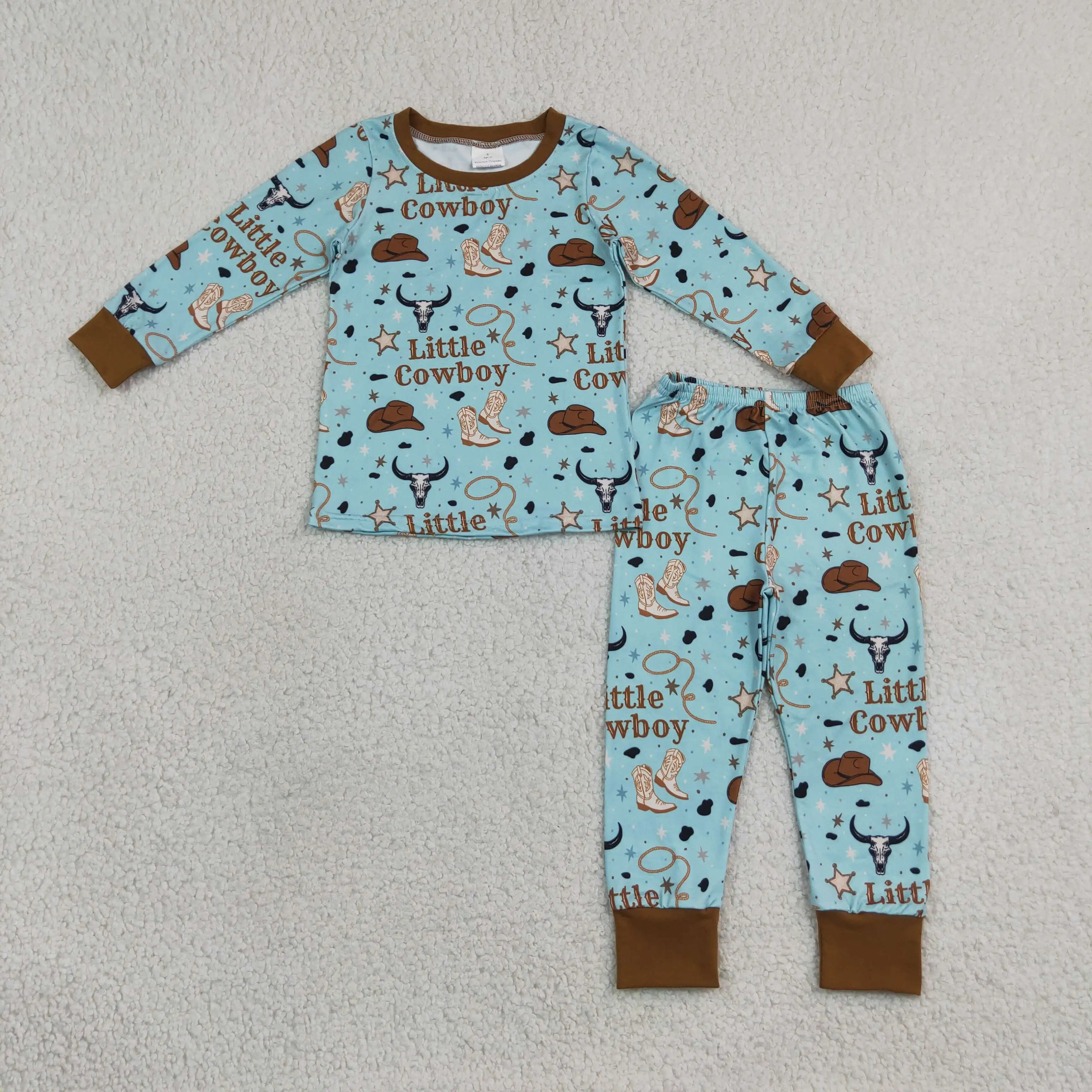 Wholesale Children Western Clothes Baby Boy Long Sleeves Cow Print Shirt Pants Kids Ducks Set Toddler Outfit