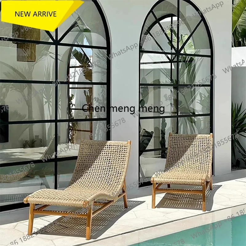 

G153 Outdoor rattan teak bed courtyard outdoor creative open-air waterproof and anti-corrosion swimming pool scenic lounge chair