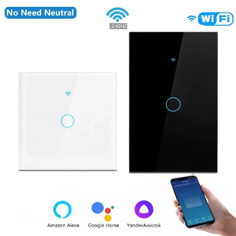

Tuya US/EU WiFi Smart Wall Switch RF433 1/2/3 Gang No Neutral Wire Touch Sensor LED Light Switches Smart Home Alexa Google Home