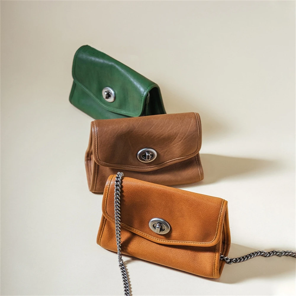 

Genuine leather envelope bag women's chain crossbody bag retro small bag vegetable tanned leather high-end and minimalist bag