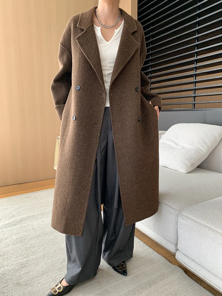 [EAM] Gray Big Size Elegant 62% Wool Woolen Coat New Lapel Long Sleeve Women Jacket Fashion Tide Autumn Winter 2024 1DH7556