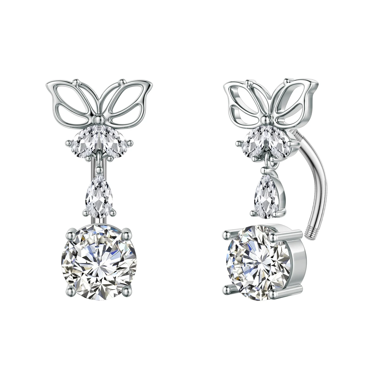 1 Stück Umgekehrter Blumen-Kreuz Bauchnabelpiercing 14G Edelstahl Kristall CZs Bauchnabelring Bauchpiercing Schmuck – Detail 27