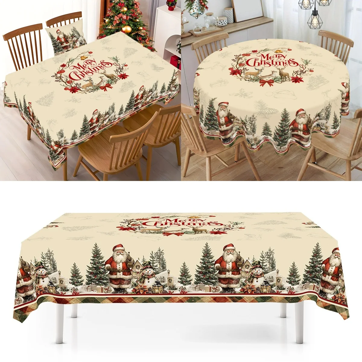 Vintage-Weihnachtstischdecke, rustikaler Weihnachtsmann, Schneemann, Tischdecke, Weihnachtsdekoration für Zuhause, 2025, Geschenke, Navidad, Neujahr