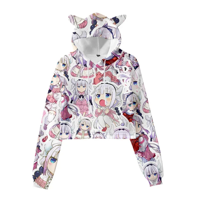 2025 yiyi3D Miss's Crop Top Sudadera con capucha Harajuku Sudadera corta Kobayashi San Chi No Maid Dragon Cosplay Co