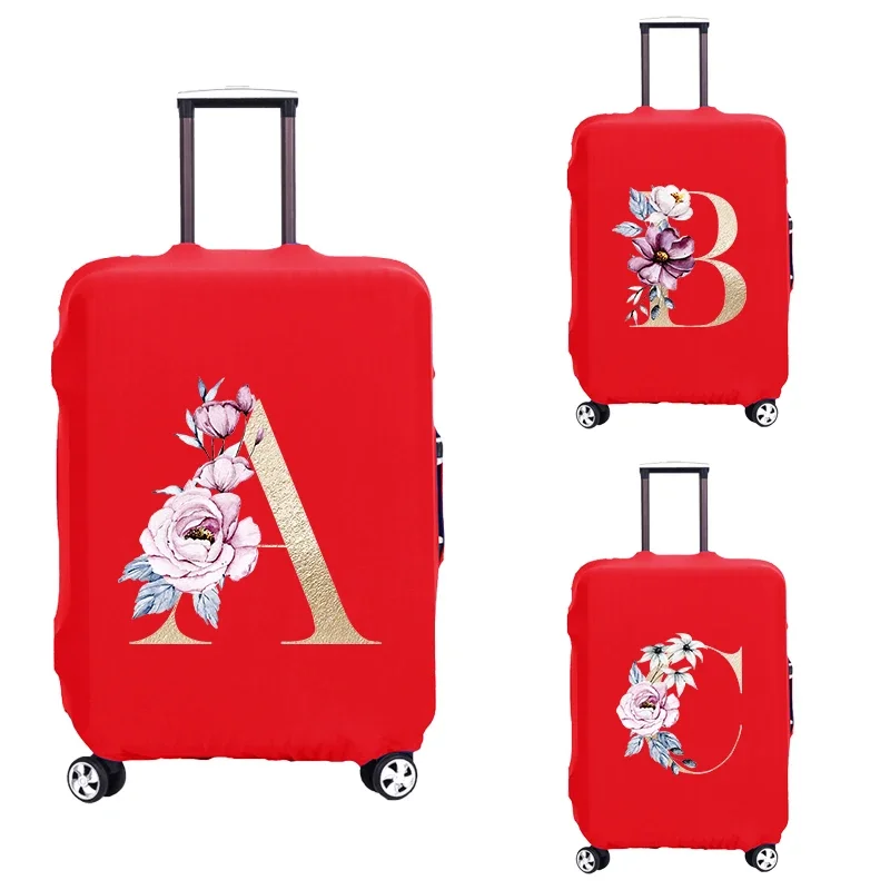 

26 Letters Print Red Luggage Cover Suitcase Protection Bag Traveler Accessories Elastic Aircraft Trunk Set Case for 18-32Inch