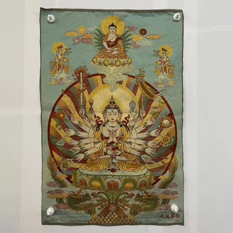 Factory Wholesale Vintage Brocade Thangka Embroidered Painting Tibet Thousand-Hand Kwan-Yin Painting Brocade Cloth Painting One