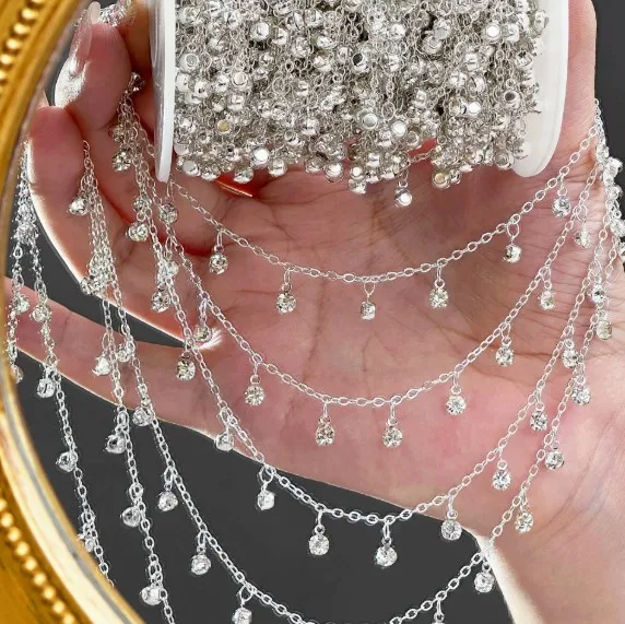 1Meter 0.5meter Color Rhinestone Pendant Copper Chains For DIY Necklace Bracelet Clothing Hair Jewelry Making Accessories