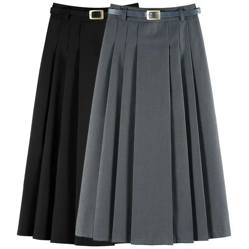 Fashion Solid Color Women's Fashion Skirt Commuting Straight Tube High Waist Slim Temperament Pleated Skirt Lady