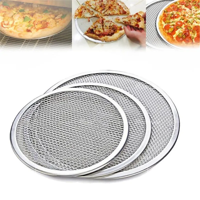 Non stick Aluminum Thickened Pizza Baking Pan Mesh Kitchen Pizza Grill Tool Pizza Mesh Screen Fitting Baking Mould 6-17inch