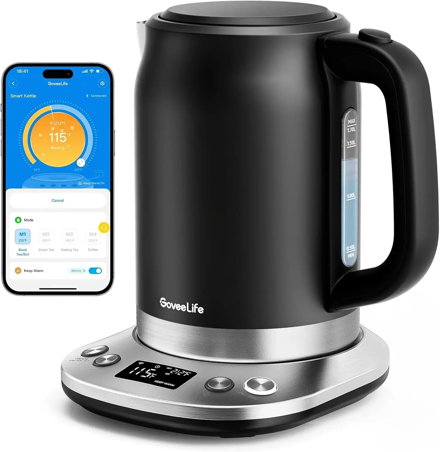 Smart Electric Kettle Temperature Control, WiFi Electric Tea Kettle with Alexa Control, 1500W Rapid Boil, 2H Keep Warm