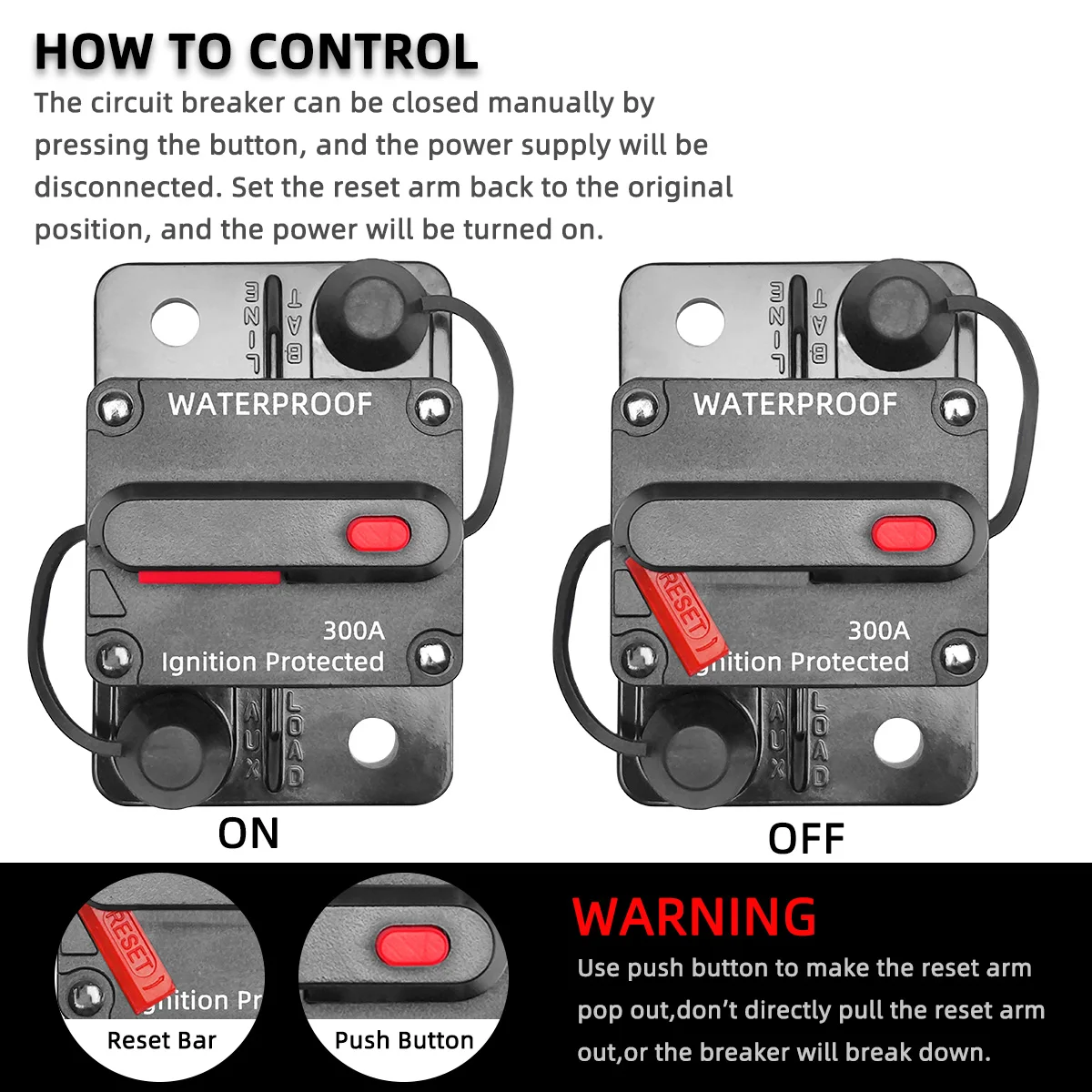 20A to 300A 12V-48V Circuit Breaker Power Protect Fuse Trolling with Manual Reset Waterproof Car Boat Manual 30A 80A 100A 300A