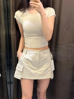 Korea Solid Basic Short Sleeve T-shirt Summer Women Tight Crop Tops Fashion Slim Fit Short Sleeve Tee 2025 Women Clothing