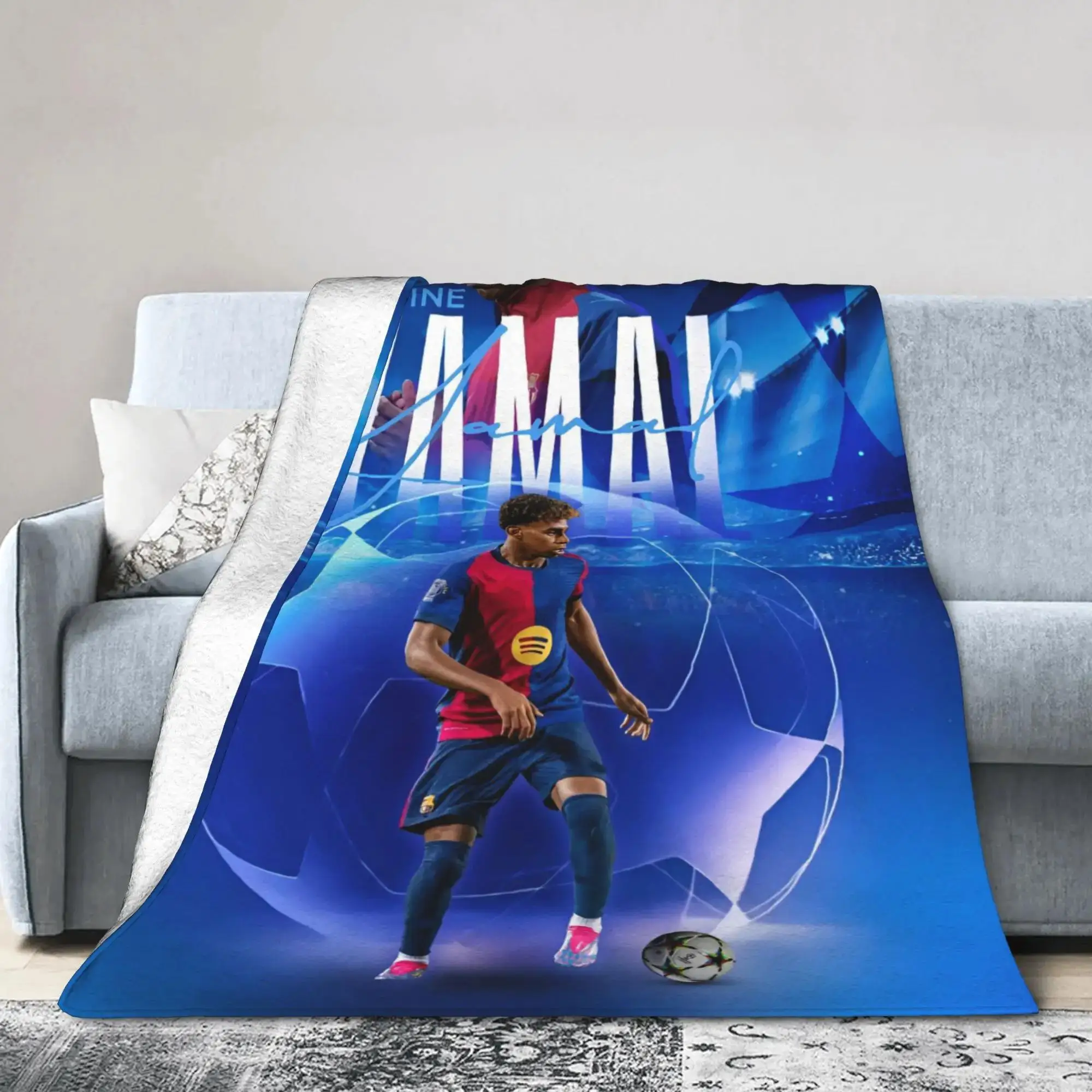Couverture en polaire Lamine Yamal, douce et confortable, sur le thème des stars du football, pour lit ou tapis