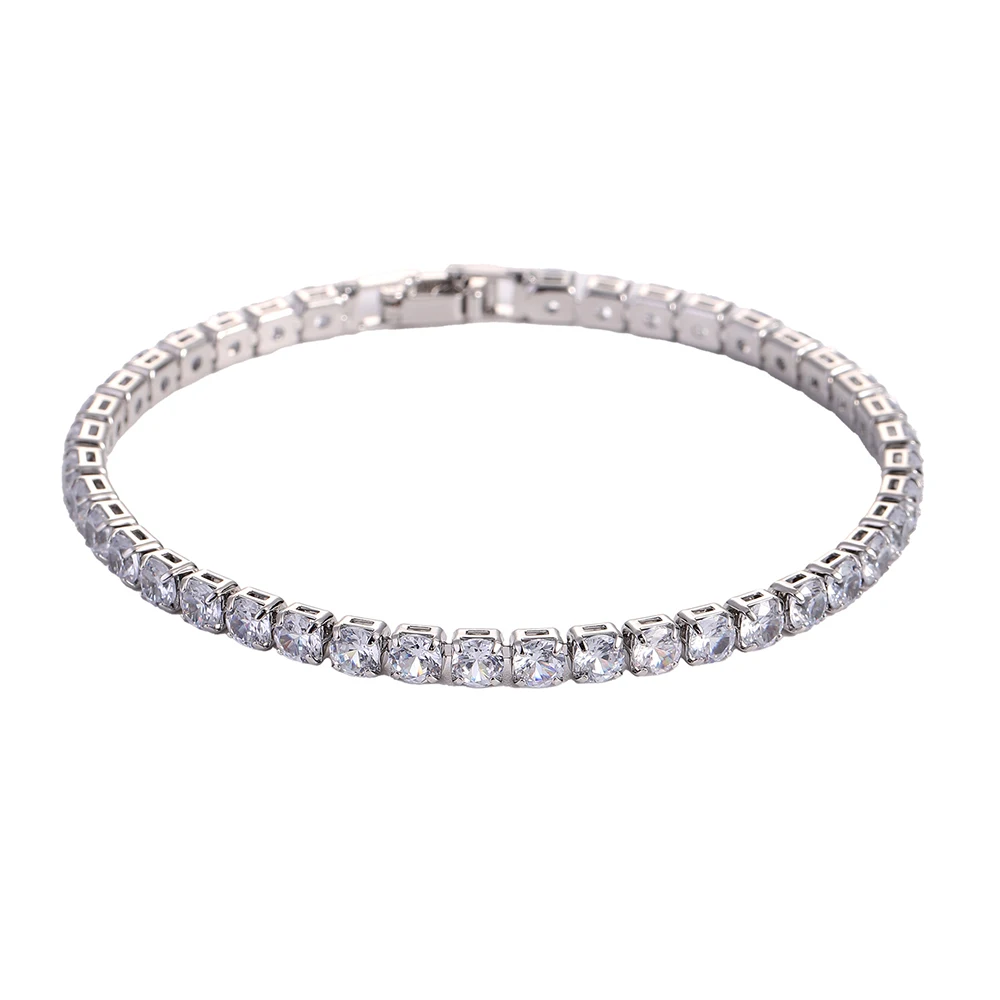 Luxe Hiphop glacé 4mm cubique zircone cristal Tennis Bracelets pour femme hommes couleur o
