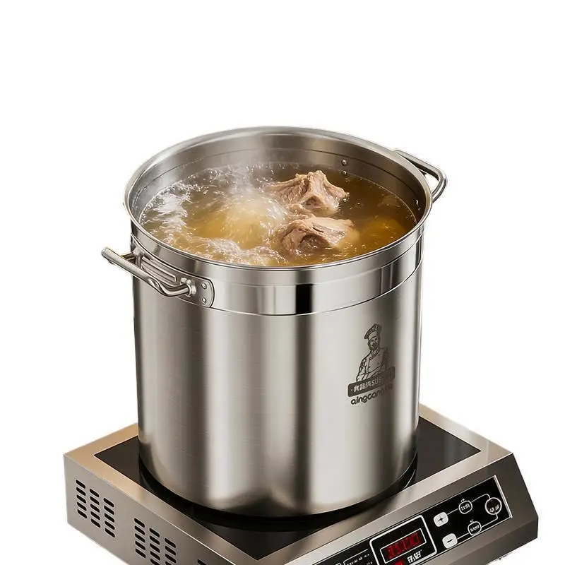 Stainless Steel Soup Pot with Lid Commercial Braising Pot Household Water Boiling Pot for Induction Cooker