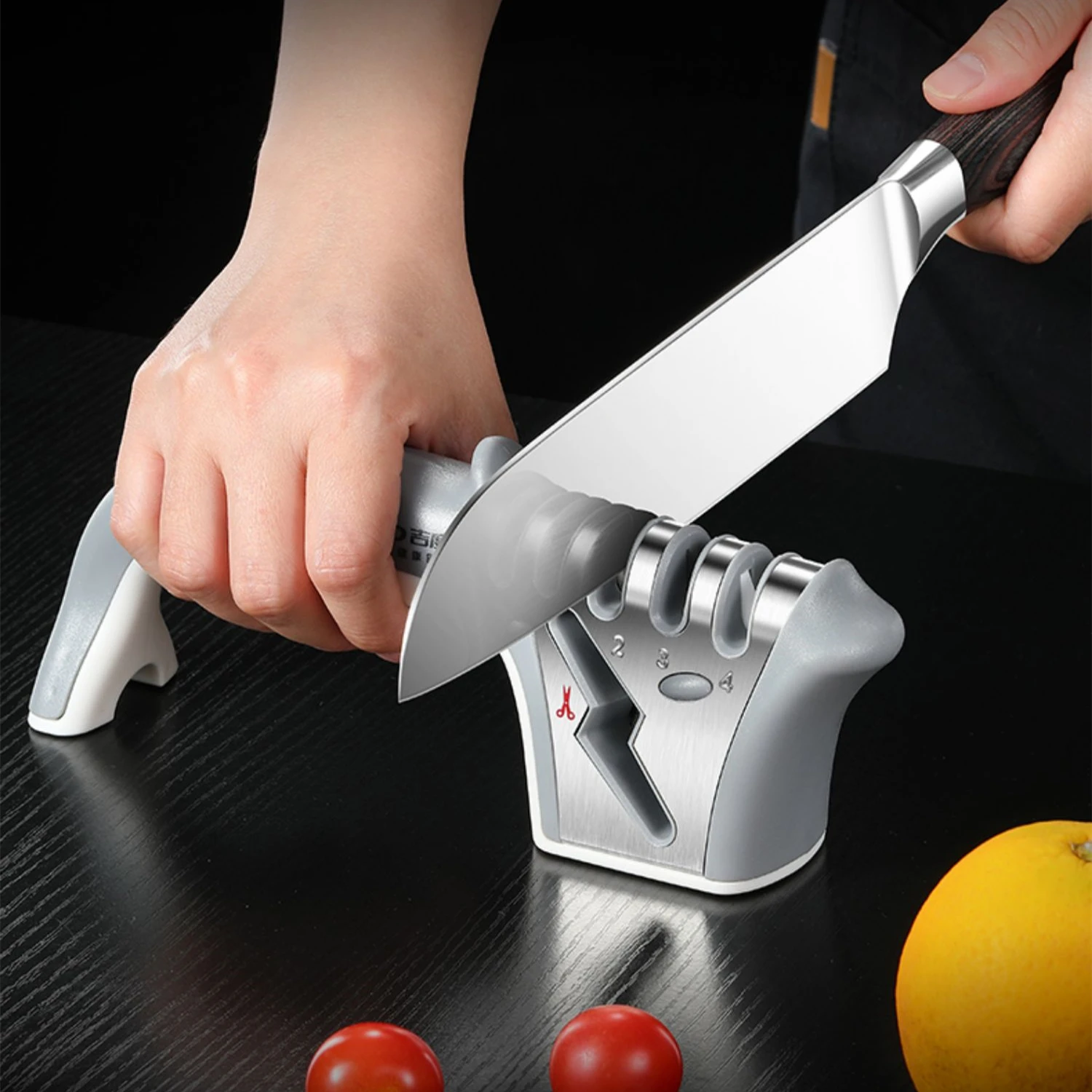 

Cute Dolphin Shape Kitchen Scissors Sharpener 4 Position Knife Sharpening Whetstone Non-slip Base Ergonomic Handle Grindstone