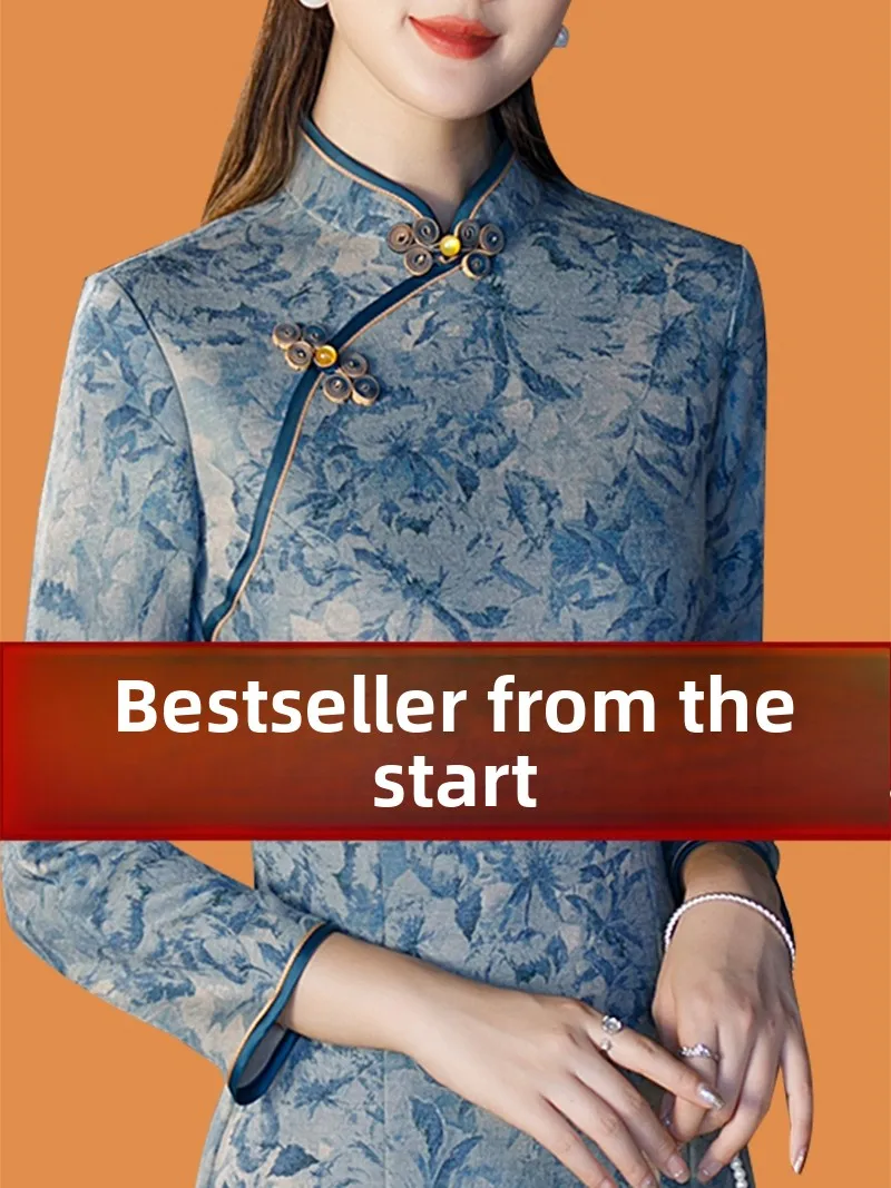 

Ele Mommy Dr 2025 Spring New Sle Reformed anghai Old School Slit High End Feel Long Sve Floral Vintage Gown