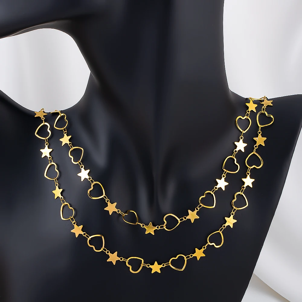 1M Stainless Steel Hollow Flat Love Heart Star Design Link Chains Necklace Bracelet Jewelry Findings DIY Costume Chain Component