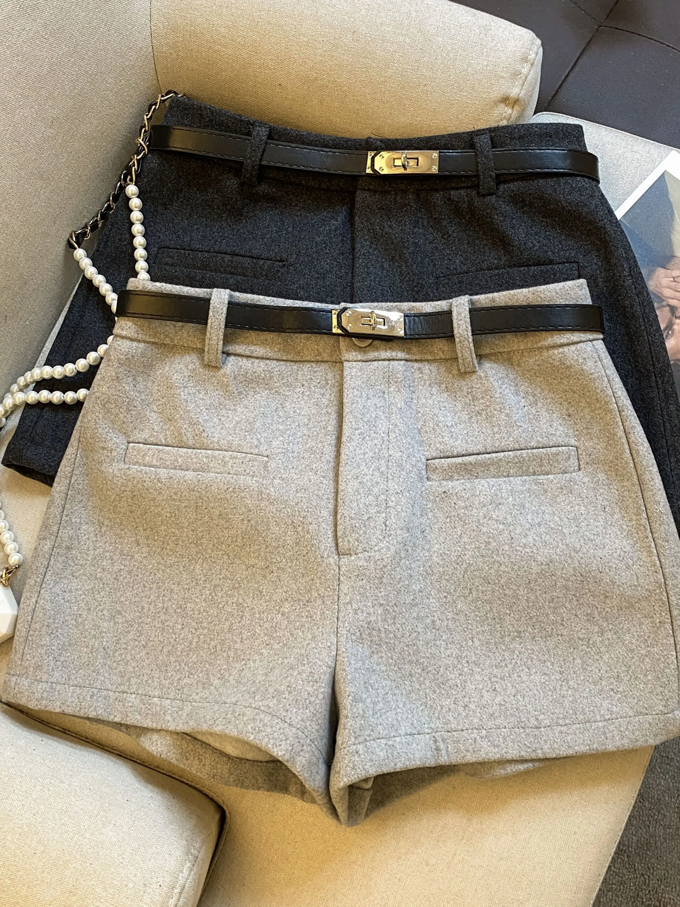 

High Waist A-Line ort Pants Women's Faion Autumn Winter New Sle Woolen Skirt Slim Fit Base Layer Boot Pants