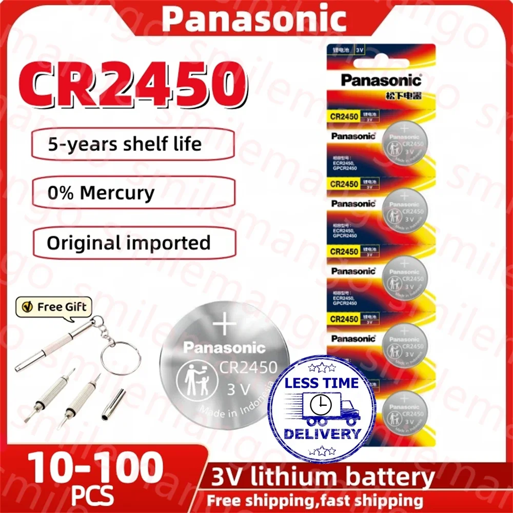 10-100PCS Panasonic CR2450 battery 3V Lithium Button cell 700mAh CR 2450 5029LC DL2450 BR2450 Cell Coin Battery for Watch toys