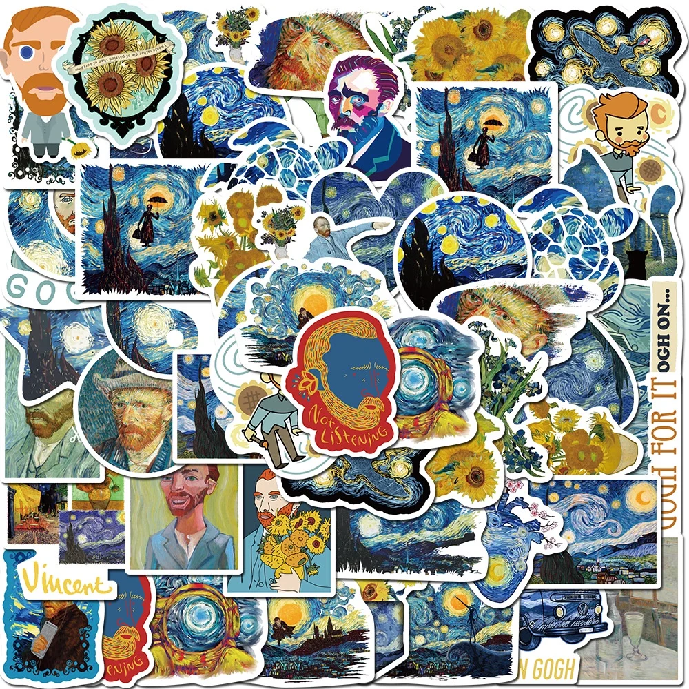 40 Stück Van Gogh Gemälde-Aufkleber für Gepäck, DIY, Scrapbooking, Schreibwaren, Aufkleber, Golden Memory Stickers Store
