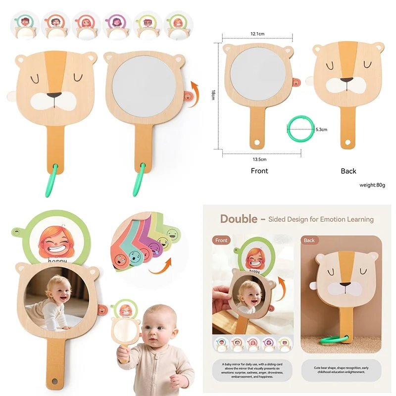 

Montessori Emotional Cognition Mirror Toy Is Super Considerate The Round Mirror Surface And Safety Edge Are Wrapped With Soft