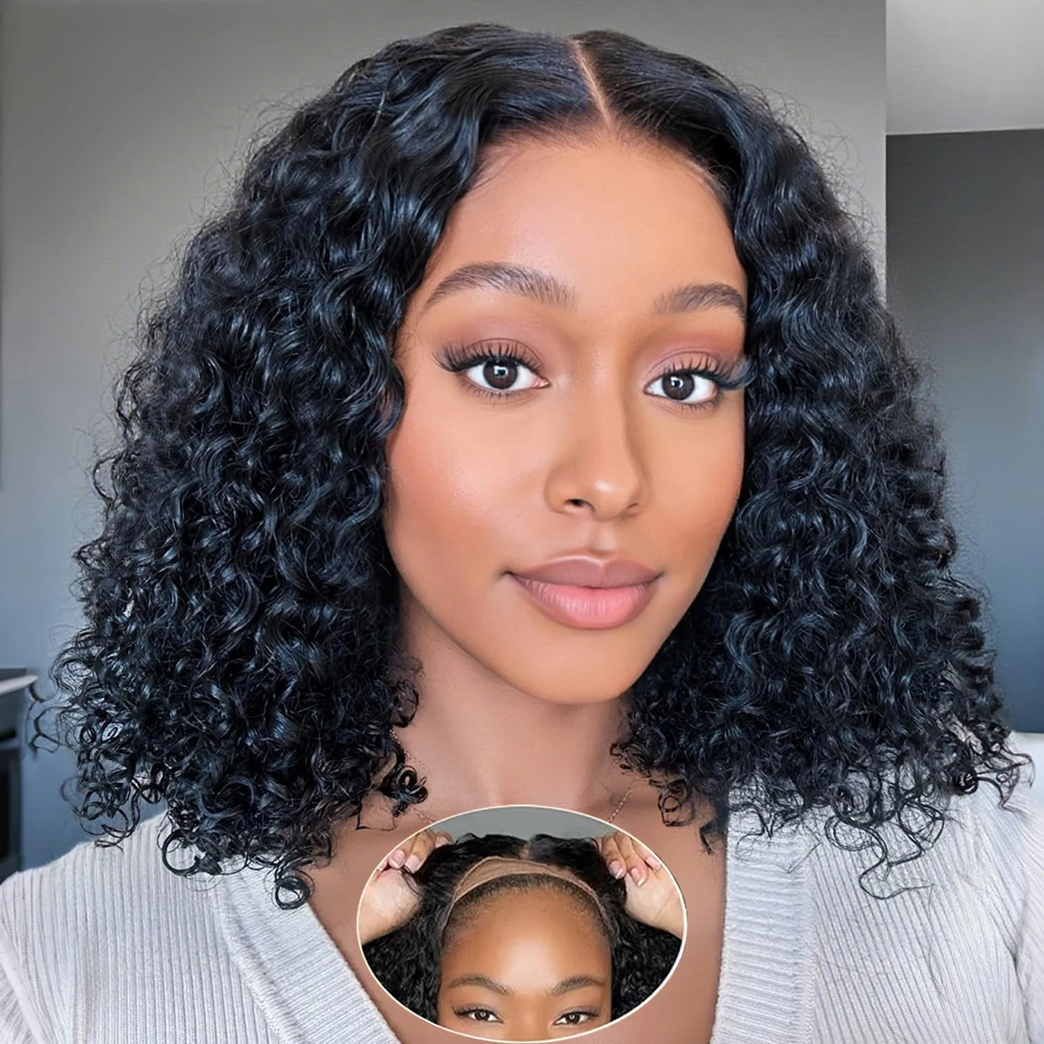 

200 Плотность 5x5 Парик фронтальной части шнурка Глубокая волна 4x4 HD Парик фронта шнурка Короткий боб Бесклеевые парики Парик из человеческих волос Готов к ношению