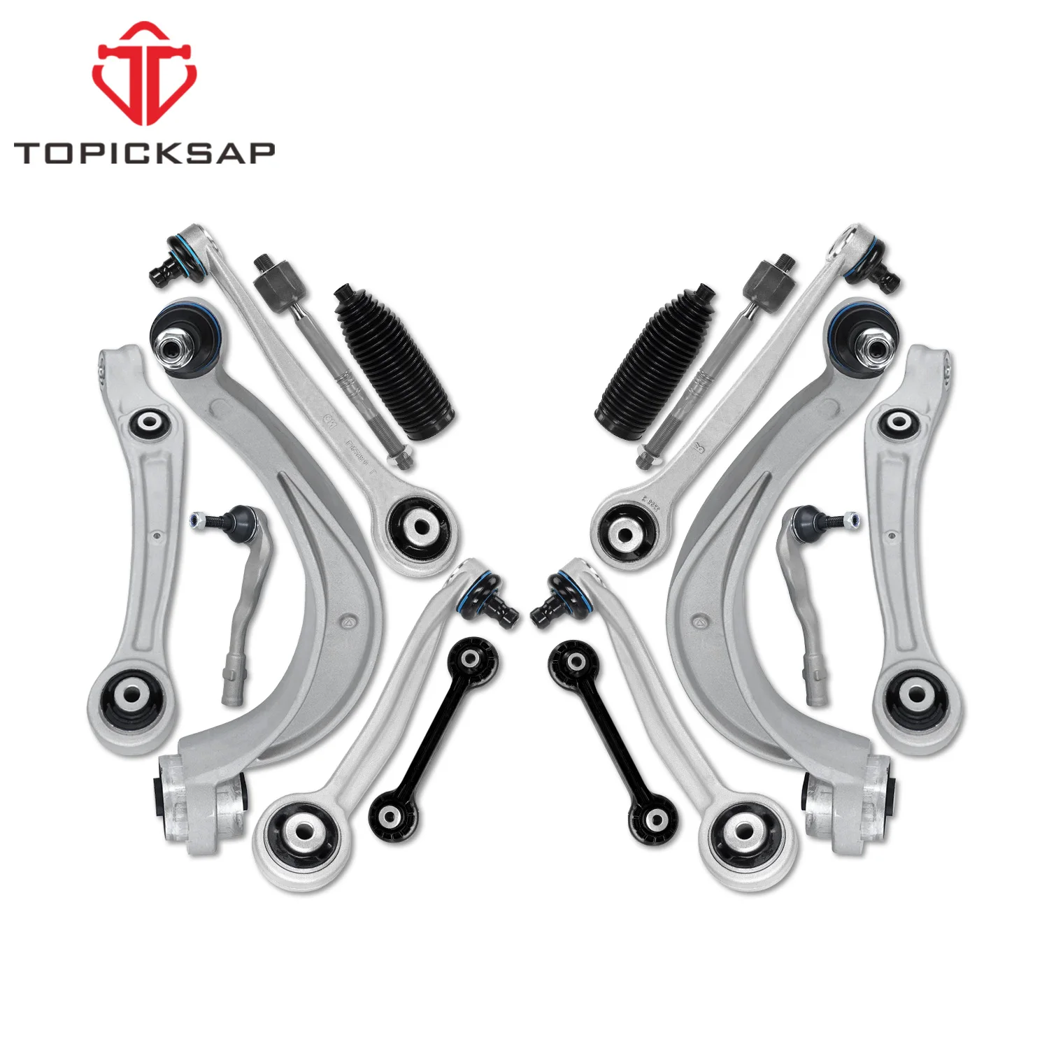 TOPICKSAP 16pcs Kits Front Control Arm Tie Rod Ends Ball Joint Sway Bar Sets for Audi A4 A5 S4 S5 Q5 2008 2009 2010 8K0407152C