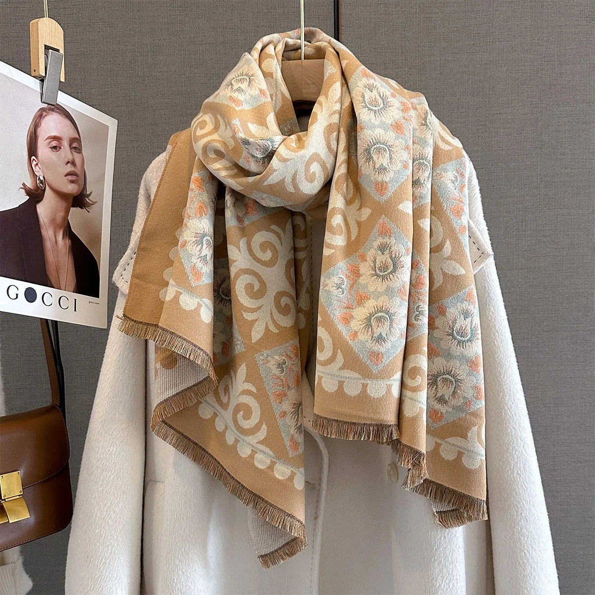 Neue Mode Winter Duplex Druck Kaschmir Schal Frauen Hohe Qualität Verdicken Wrap Schal Damen Pashmina Jacquard Schals Luxus – Detail 7