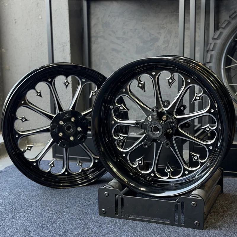 New Universal Black Heart Design Forged Motorcycle Wheels Lightweight High Rigidity Rims Heavy-Duty Off-Road Rated CNC Machined