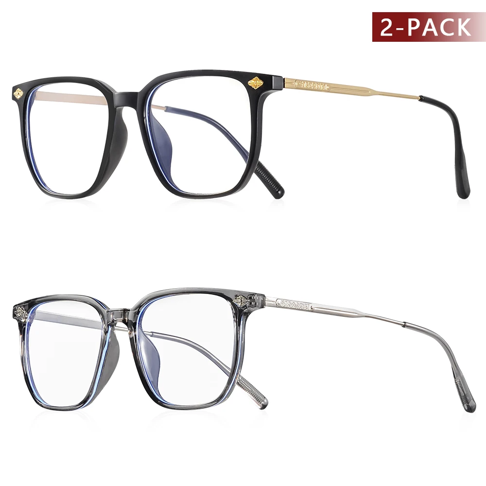 CRIXALIS 2Pcs Classic Square Anti Blue Light Glasses Women And Men Reading Book Glasses Prescription Glasses Computer Eyeglasses