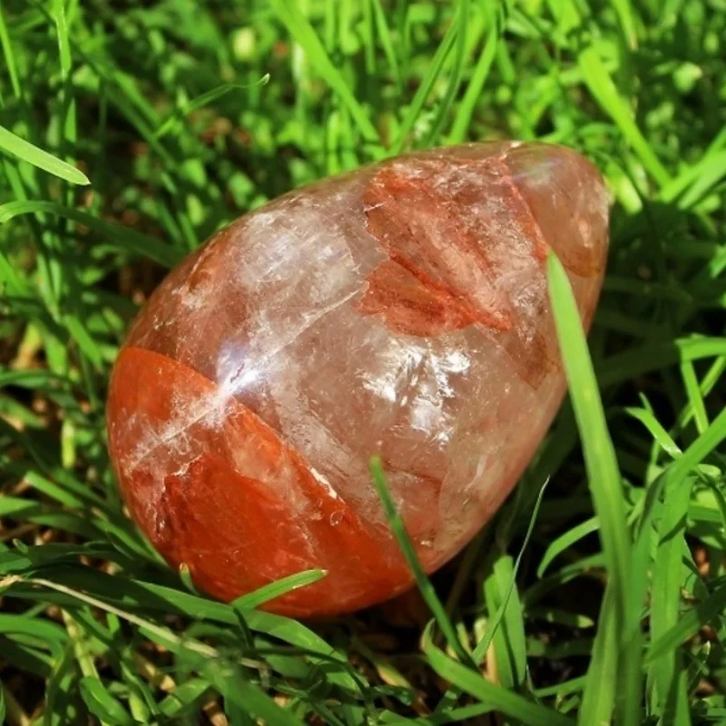 1pc Fire Quartz Egg Ornament, Unique Natural Crystal Home Decor Gift for Collectors & Beginners