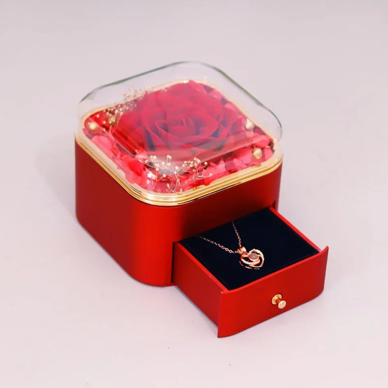 Perpetual Flowers Acrylic Rounded Corner Jewelry Box Real Flower Making Mother's Day Christmas Valentine's Packaging Gift Box