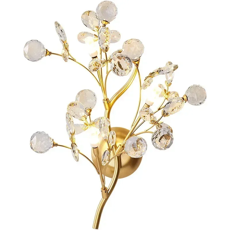 Imagem -06 - Romantic Flowers Branches Led Wall Lights Clear Crystal Sconce Gold Metal Lights para Sala de Estar Quarto Decoração de Casa