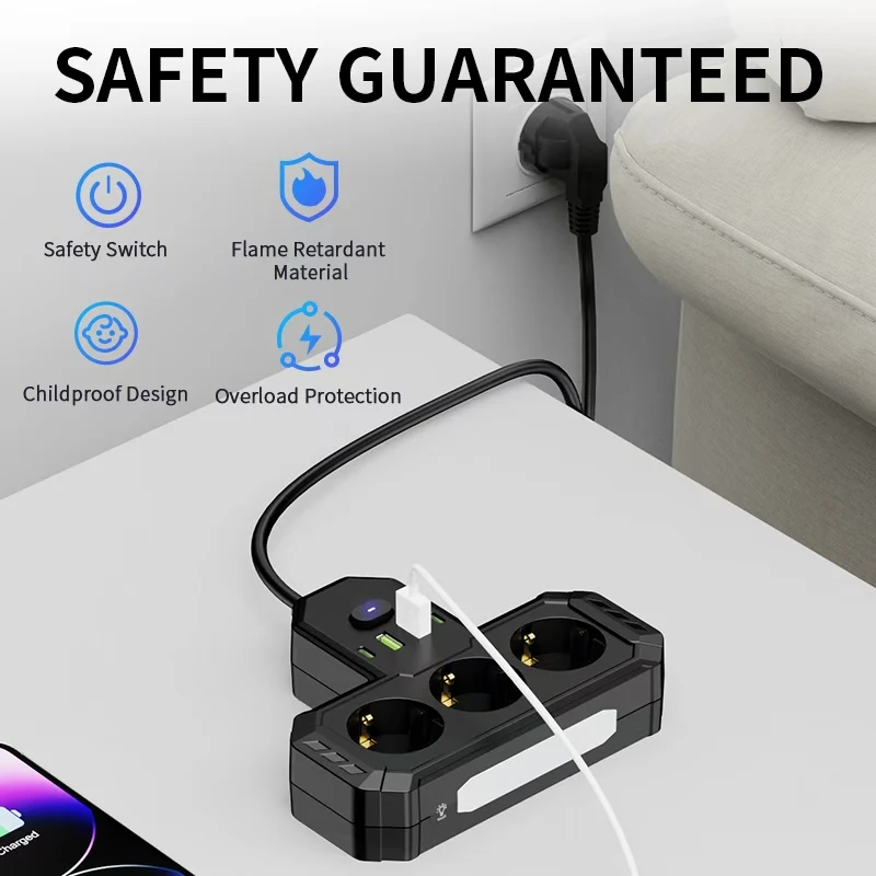 2026 Latest EU Multi Socket Power Strip With Touch Control 3 Color Night Lamp,8