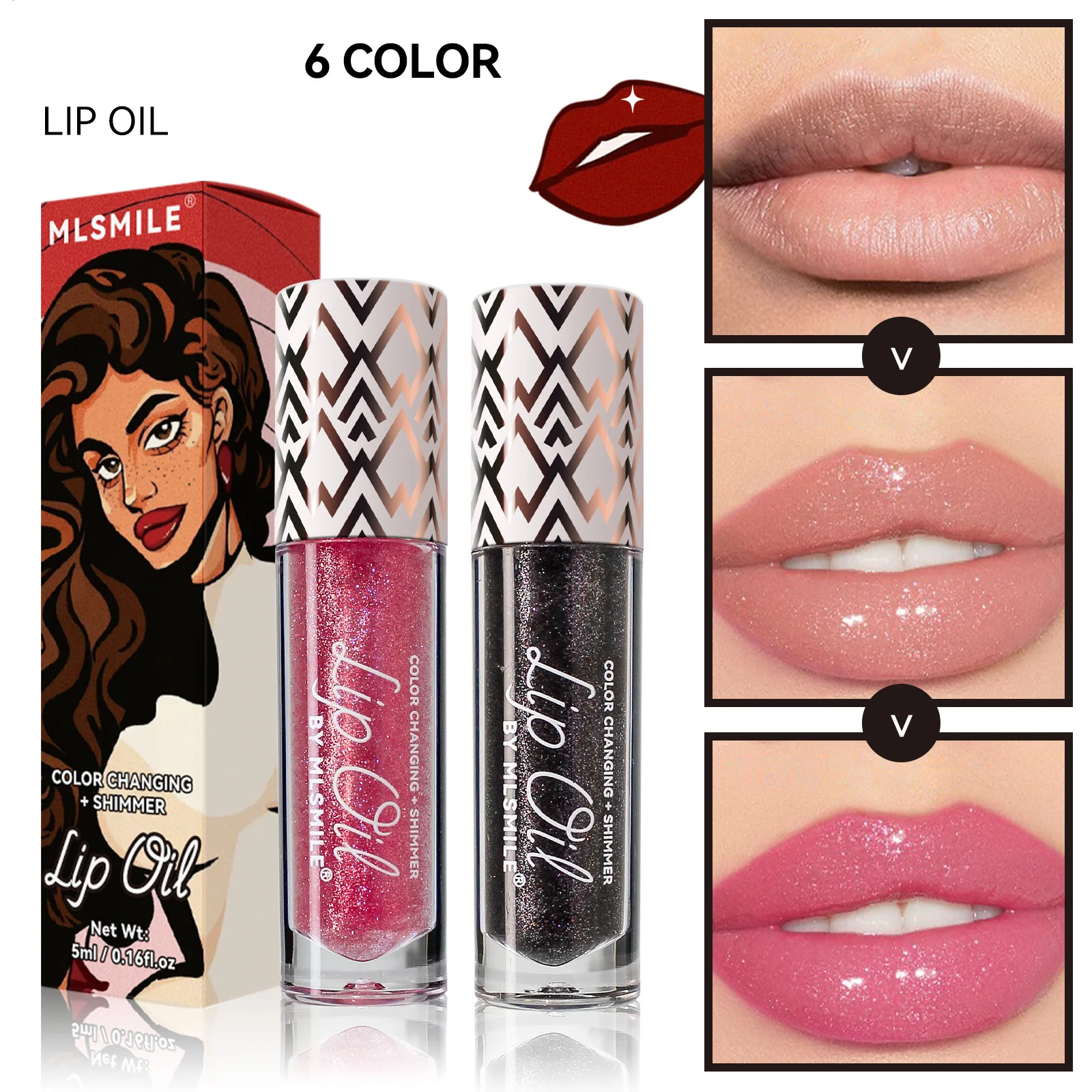 6 Farben warme Farbe ändern Perl glanz Lippen öl feuchtigkeit spendenden Lippen balsam Lip gloss transparent Doodoo Lippen öl Großhandel Kosmetik