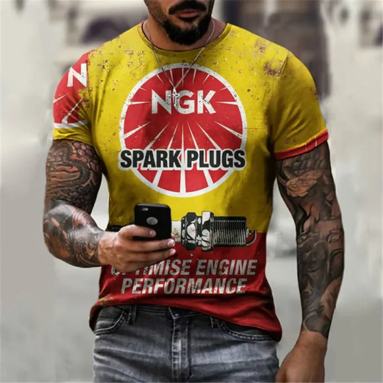 2026 Herren 3D Retro Ölgemälde Bedrucktes Kurzarm-T-Shirt Vintage Motorrad-Muster Lässiges Oversize-Rundhals-Oberteil – Detail 8