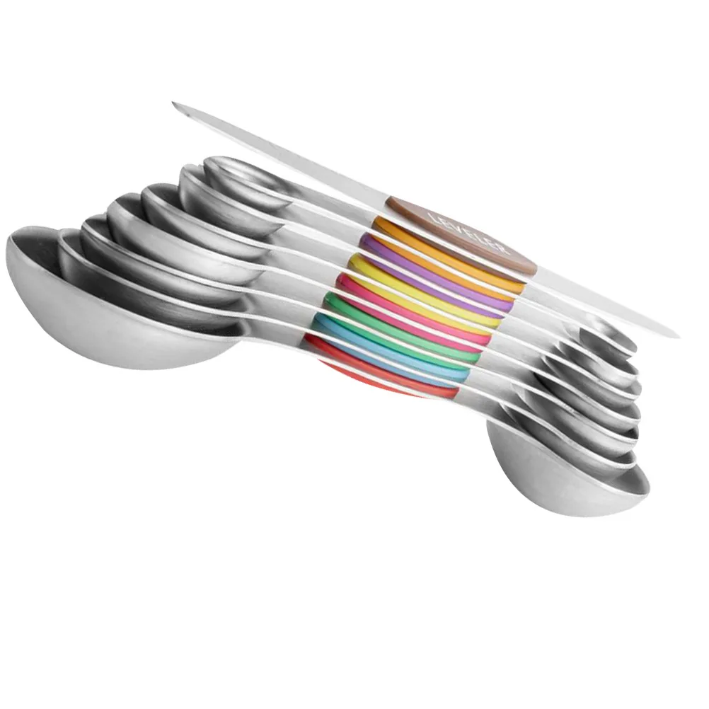 

8 Pcs Dual Headed Measuring Spoon Set Stainless Steel Kitchen Supplies Baking Tools Precise Measurements Easy Storage Non