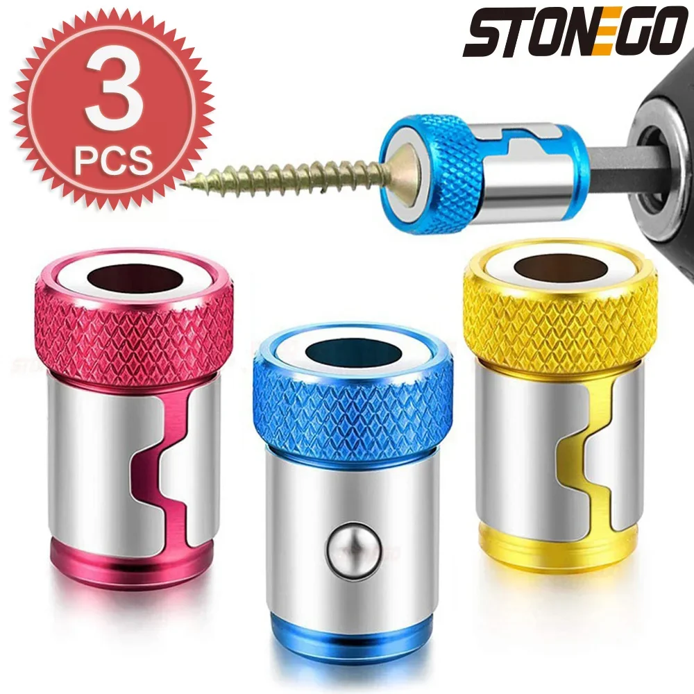 STONEGO 1/2/3PCS Magnetic Screw Ring Metal Magnetizer Screw, Removable for 1/4inch 6.35mm Hex Screwdriver and Power Bits